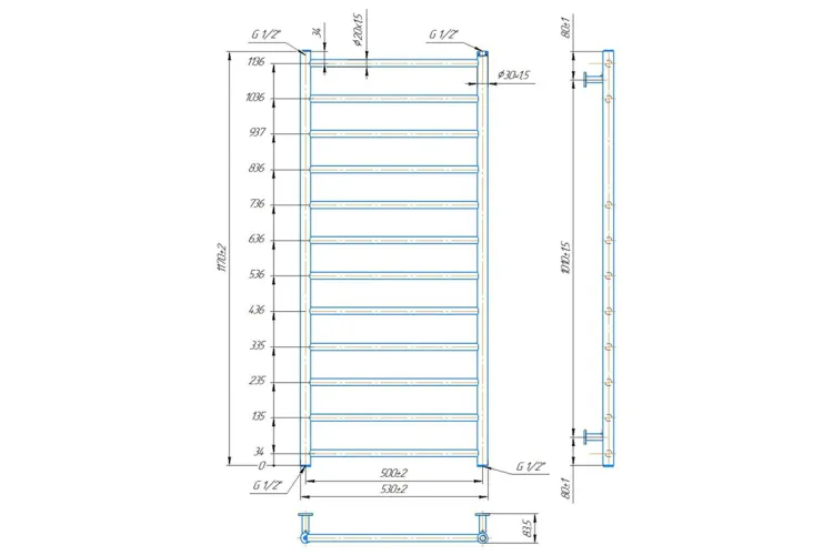 Рушникосушка INOX Флет 1170х530/500 чорний мат зображення 2