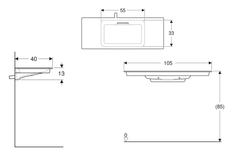 Умивальник ONE 105 см, прямокутний, білий KeraTect (500.396.01.3) зображення 2