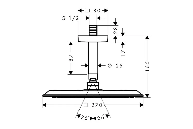 Верхній душ Axor Citterio C 270х270 1jet P зі стельовим кронштейном 100 мм, Polished Black Chrome (28792330) image 2