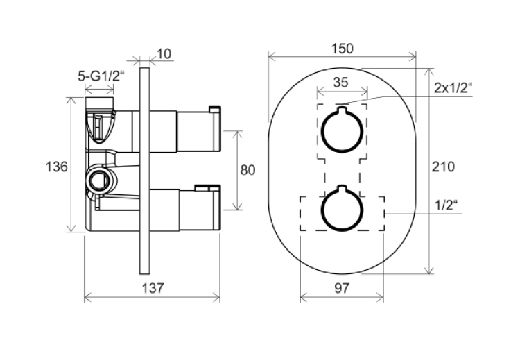Термостатичний змішувач прихованого монтажу для ванни/душу з перемикачем CR 063.00 X070094 зображення 3