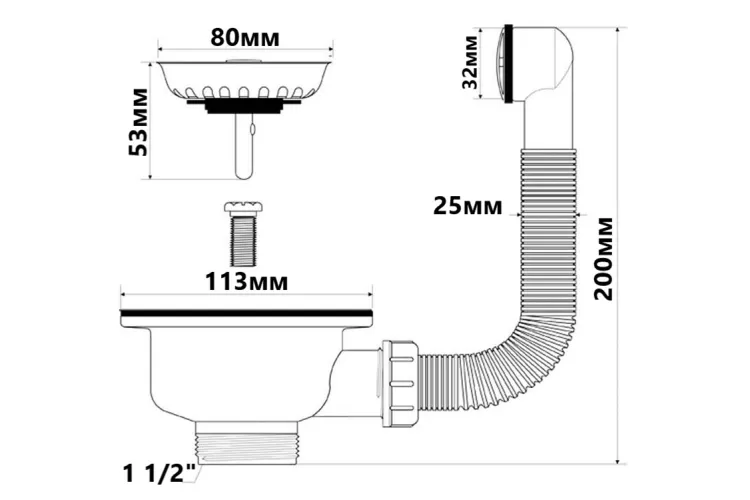 Злив до кухонної мийки 3.5" з переливом FSW50PPOL25 круглий image 2