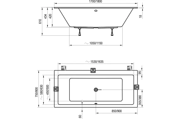 Ванна акрилова Формі 01 Slim 180х80, C881300000 зображення 4