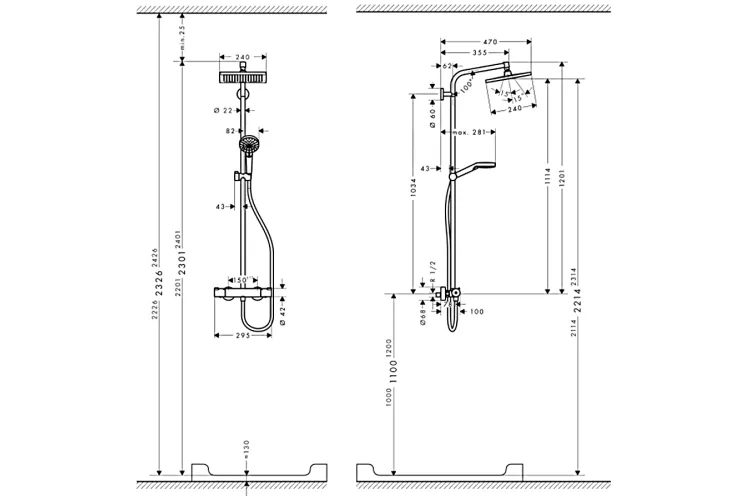 Душова система Crometta E Showerpipe 240 1jet з термостатом (27271000) зображення 2