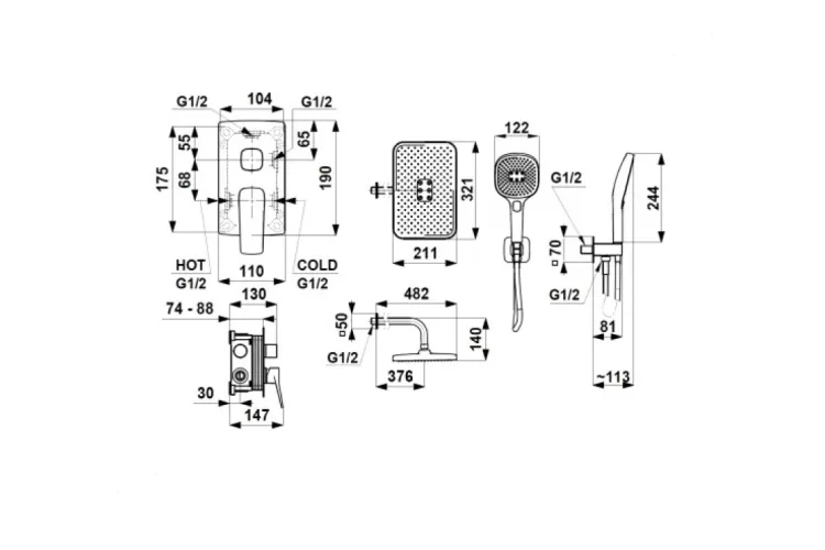 Душова система прихованого монтажу MALAGA pvd gun metal grey 4529-501-61  image 2