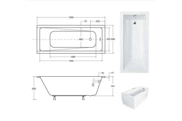 Ванна акрилова MODERN SLIM 150х70 (соло) без ніг image 4