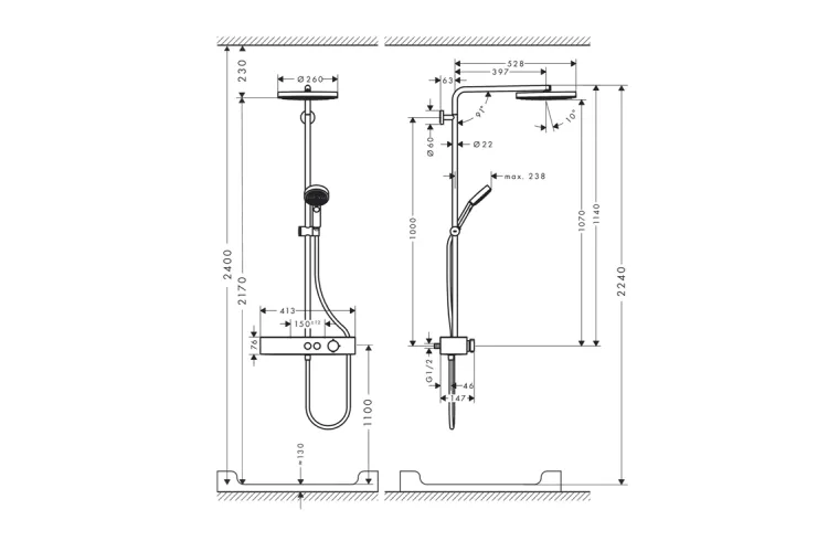 Душова система Pulsify S Showerpipe 260 1jet 400, Brushed Bronze (24220140) image 3