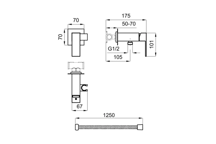 SQUARE, Зовнішня частина для гігієнічного змішувача в компл. з шлангом 1,25см, chrome (100344889) зображення 4