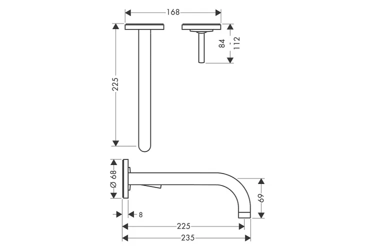 Змішувач Axor Uno для умивальника зі стіни 225 мм , Brushed Nickel 38116820 зображення 2