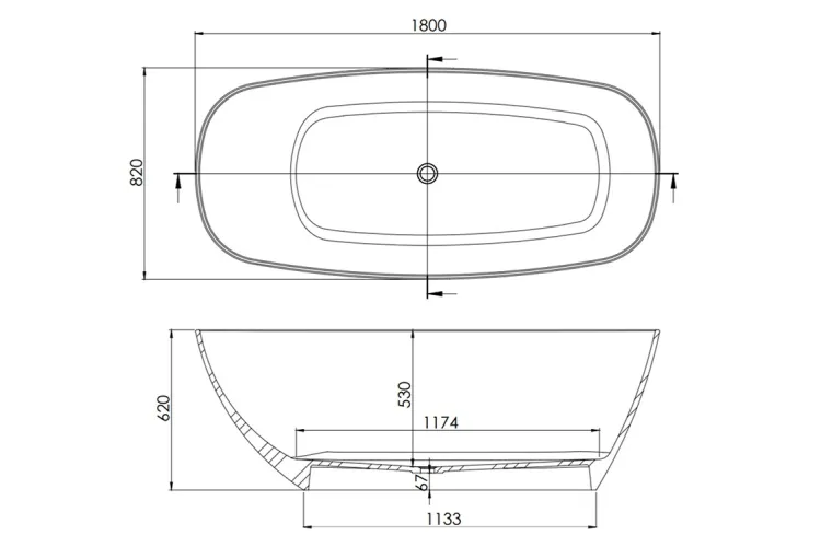 Ванна вільностояча з литого мармуру EUREKA 180х82 Gelcoat біла глянцева з сифоном клік-клак  image 3