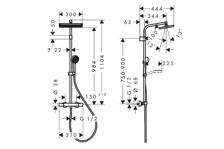 Душова система Activera Q 290/180 1jet EcoSmart Ecostat Fine Chrome (28748000) зображення 2