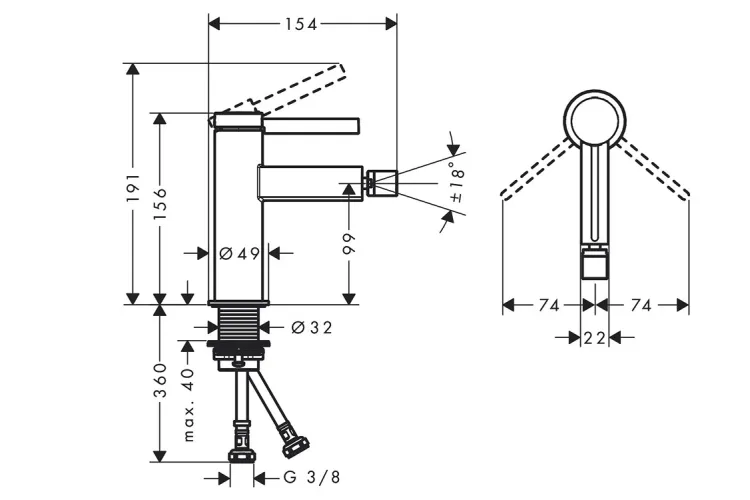 Змішувач Finoris для біде з д/к  push-open, Brushed Bronze (76200140) зображення 2