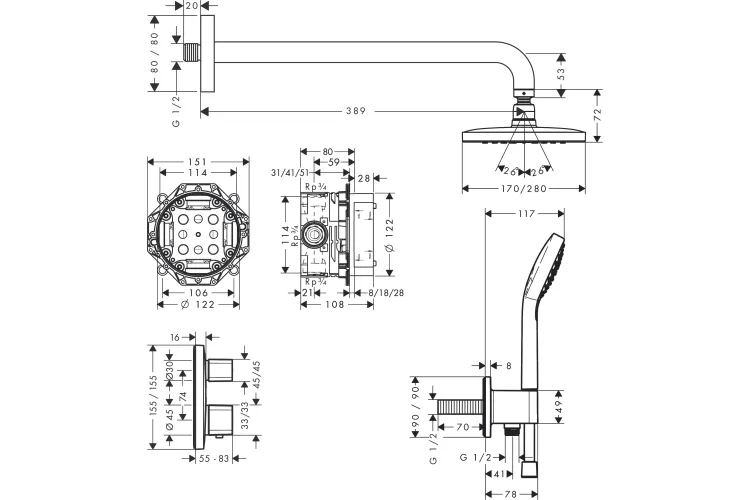 Душовий комплект Croma E 280 1jet Ecostat E 7в1 (27953000) Chrome image 4