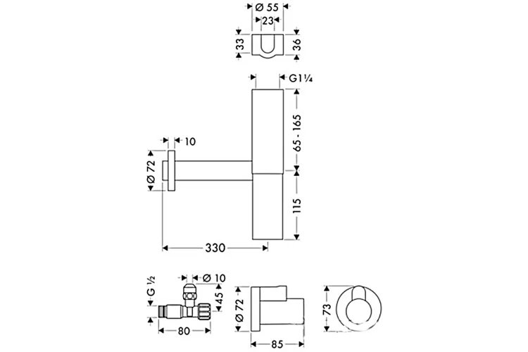 Сифон Axor Flowstar Design з кутовими кранами 3/8 для умивальника, хром 51304000 image 2