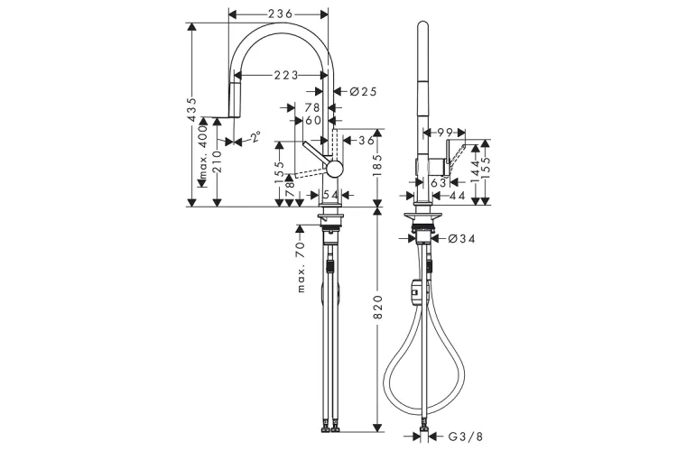 Змішувач Talis 210 1jet кухонний з витяжним виливом, Brushed Black Chromel (72802340) image 2