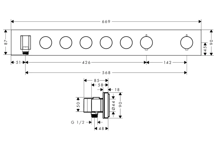 Термостат для 5-х споживачів AXOR Select прихований монтаж Polished Black Chrome 18358330 зображення 2