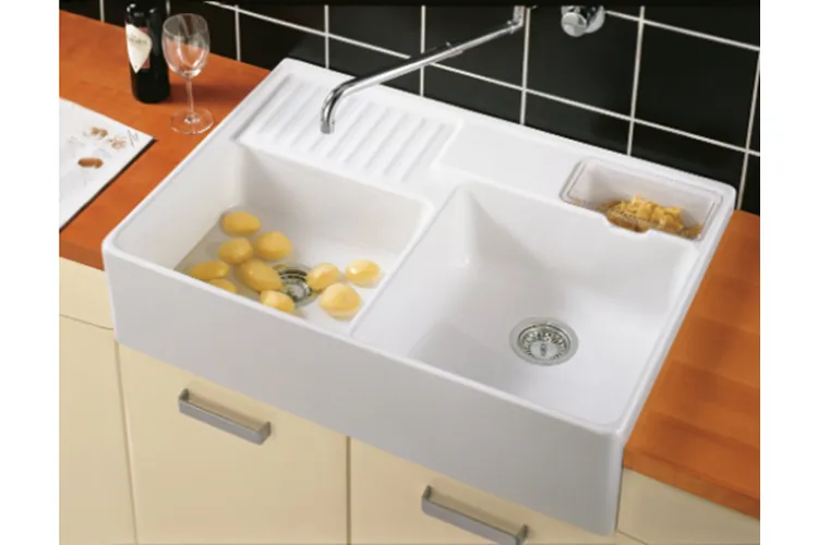 DOUBLE-BOWL SINK Кухонна мийка з двома чашами 89,5x63x22 без отвору 632391R1 White alpine glossy CeramicPlus зображення 4