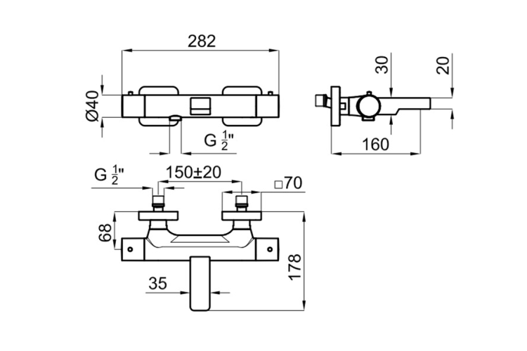 URBAN Змішувач з термостатом ванна/душ: аератор “plus”, підключення 1/2", колір - хром (100100743) image 2