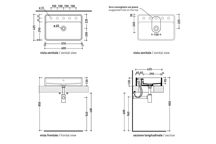 MINIWASH 60 Умивальник прямокутний 60х42 на стільницю (MW60PR) image 3