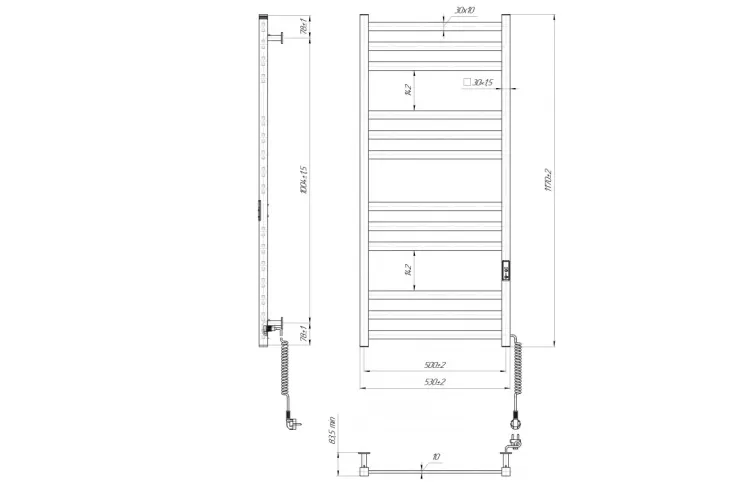 Рушникосушка ЕЛЕКТРИЧНА Чикаго-I 1170х530/80 TR K  сатин, прихове підключення зображення 2