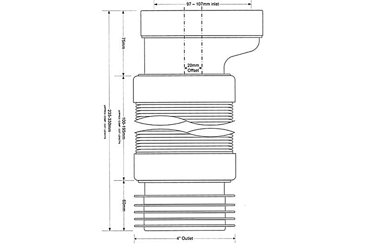 Коліно-підключення еластичне до WC зміщене на 20 мм з ущільненням L-110 мм WC-CON4F image 2