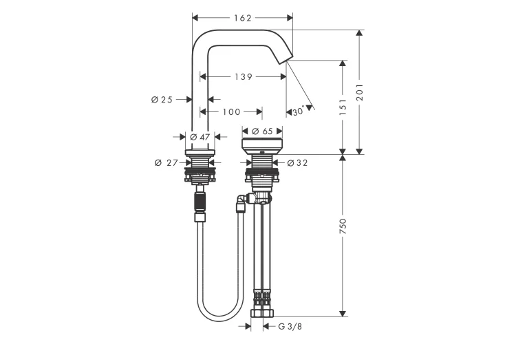 Змішувач Tecturis S 150 CoolStart на 2 отвори для умивальника, Brushed Bronze (73353140) image 3