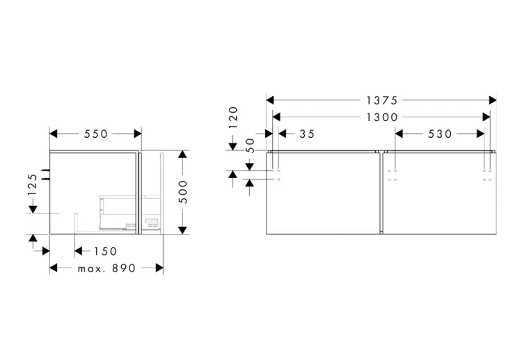 Тумба під умивальник Xilesa E 1375/550 на 2 шухляди під консоль, Sand Matt Beige (54268780) зображення 2