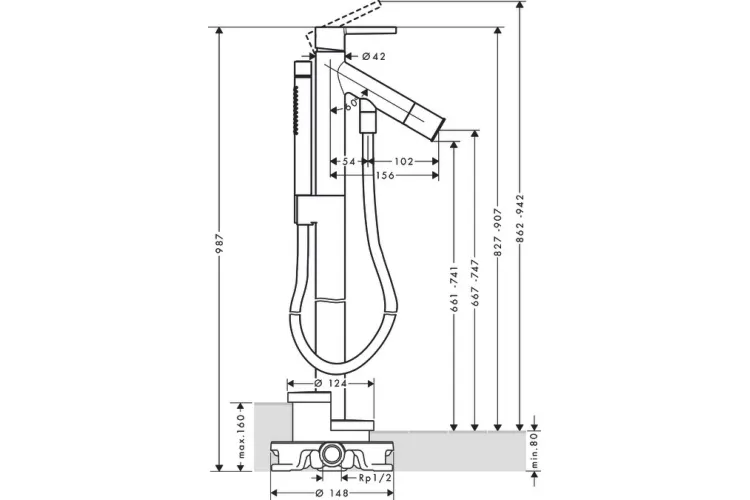 Змішувач Axor Starck для ванни підлоговий ручка Lever, хром 10455000 зображення 2