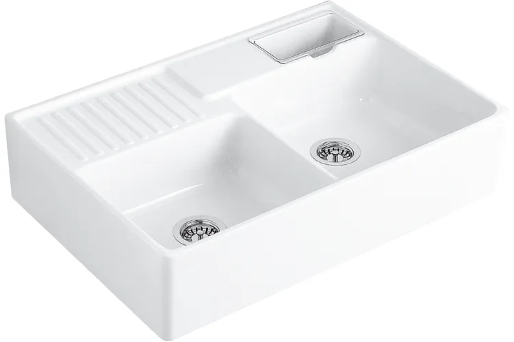 DOUBLE-BOWL SINK Кухонна мийка з двома чашами 89,5x63x22 без отвору 632391R1 White alpine glossy CeramicPlus зображення 1