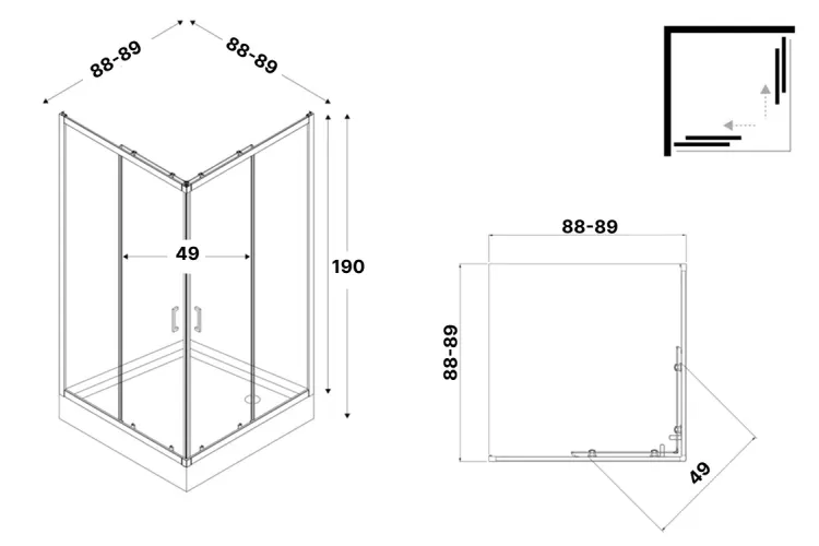 Душова кабіна квадратна SUVIA 2D 90x90х190 скло clear ACTIVE SHIELD 5мм зображення 3