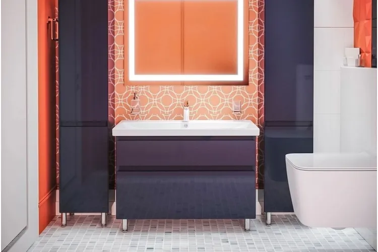 Тумба ЕЛІТ 100 см з умивальником Еліт, графіт глянець (підлогова) зображення 6