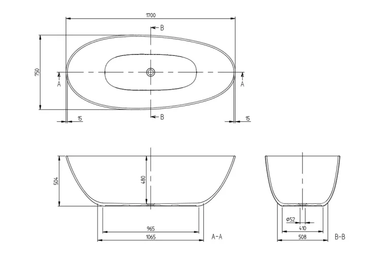 ANTAO Ванна окремостояча асиметрична 170x75, Stone White (UBQ170TAO7V-RW)  image 4
