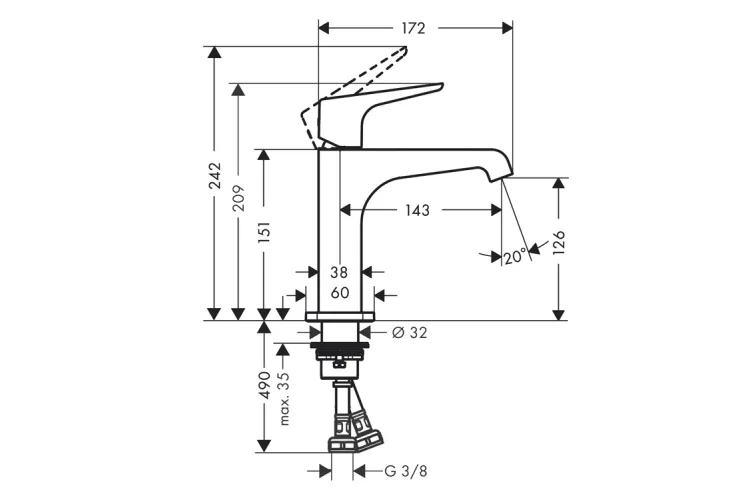 Змішувач Axor Citterio E 130 Lever для умивальника, Chrome 36111000 image 2