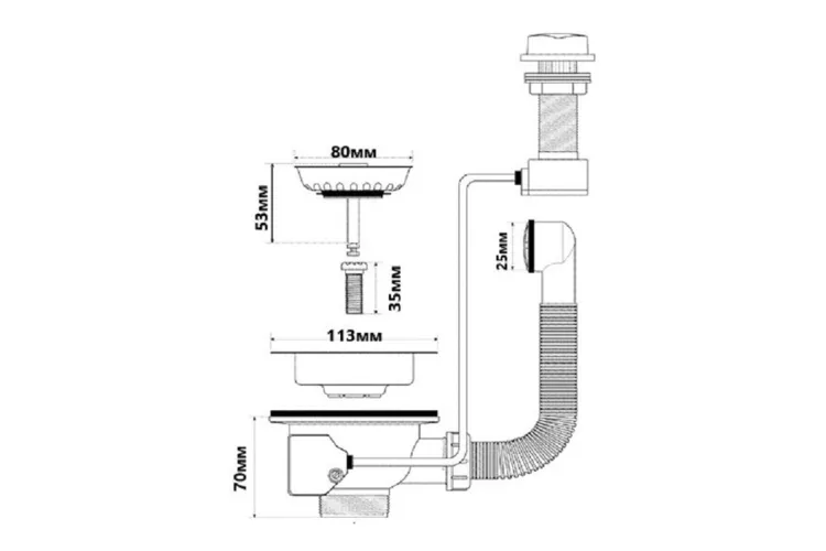 Злив для кухонної мийки-автомат з круглим переливом PUFS113-CP-25 11/2 image 2