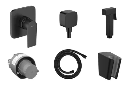 Комплект гігієнічного душу Hansgrohe Vernis Shape з лійкою Noken Square, Matt Black 20220002