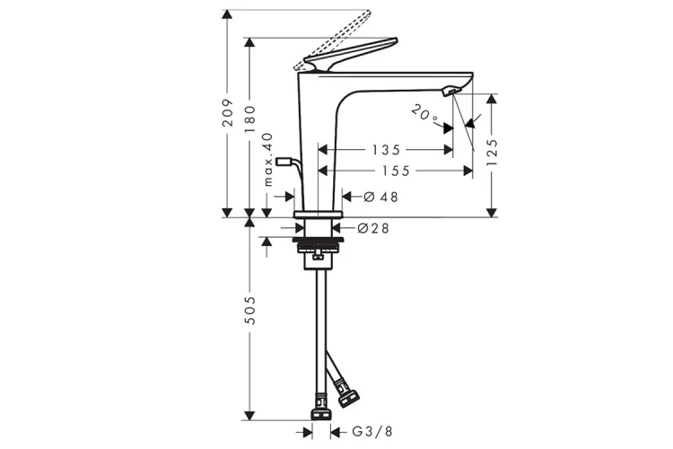 Змішувач Axor Citterio C 125 Cubic cut CoolStart для умивальника з д/к pop-up, Polished Black Chrome (49031330) зображення 2