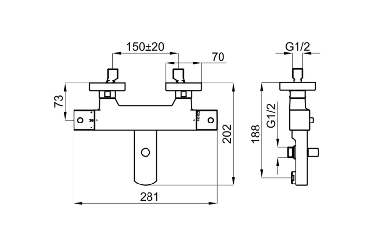 ACRO COMPACT Змішувач з термостатом ванна/душ, аератор “plus”, підключення 1/2", хром (100100598) image 2