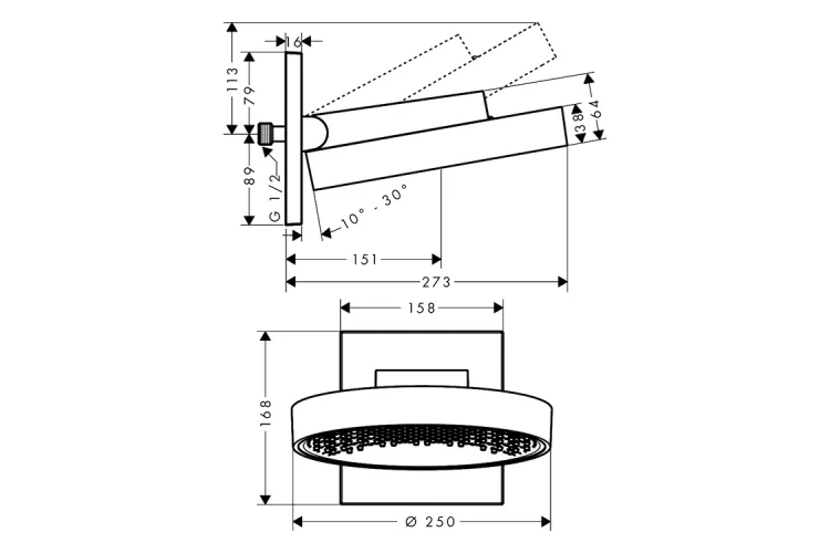 Верхній душ Rainfinity 250 1jet з тримачем, Brushed Black Chrome (26226340) image 2
