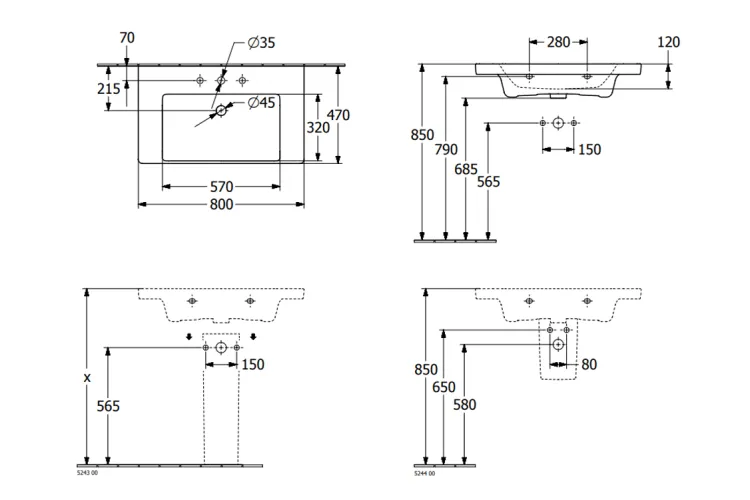 SUBWAY 3.0 Умивальник 800x470 мм без отвору та переливу (4A7083RW) Stone White CeramicPlus зображення 5