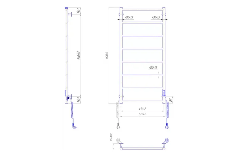 Рушникосушка Класік HP-I 1090х530/75 TR бронза image 2