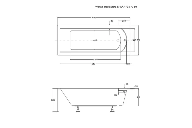 Ванна акрилова SHEA 170х70 (соло) без ніг image 5