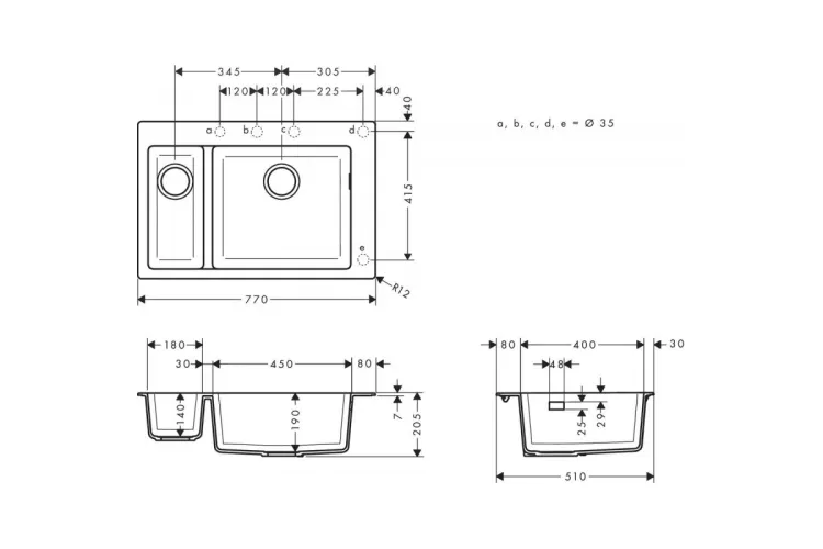 Кухонна мийка S510-F635 770х510 на дві чаші 180/450 Stonegrey (43315290)  зображення 2