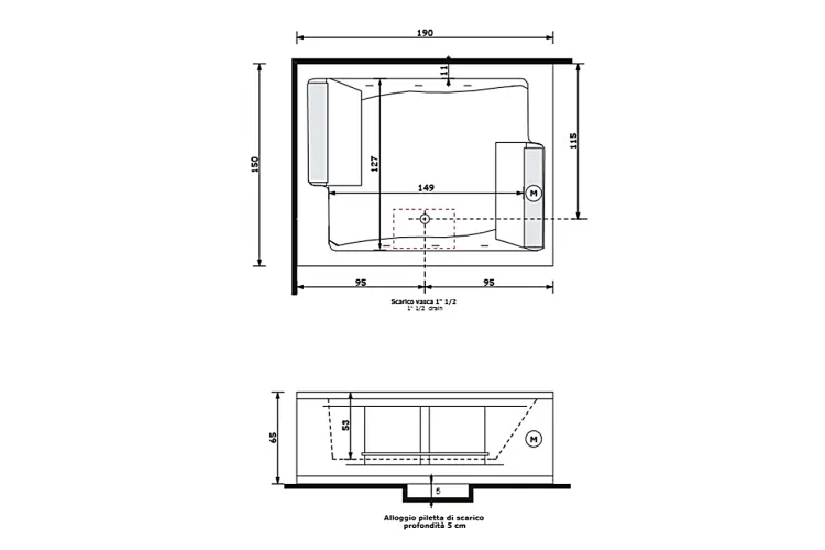 Ванна гідромасажна BIS 190X150X65 WHIRLPOOL, AIRPOOL, DIGITAL SYSTEM, DISINFECTION AND REMOTE CONTROL (V529Q) зображення 5