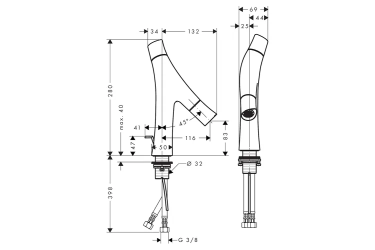 Змішувач Axor Starck Organic 80 для умивальника, Stainless Steel Optic 12010800 image 2
