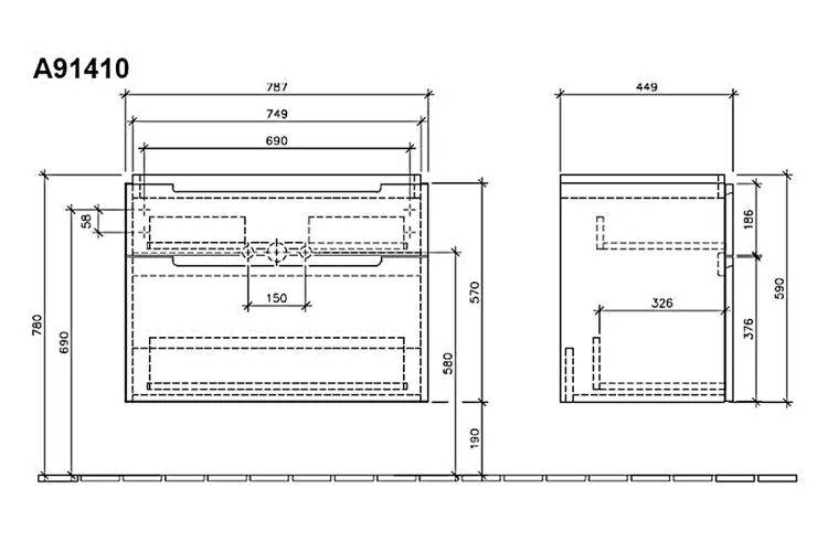 SUBWAY 2.0 Шафка під умивальник 787х590х449: Glossy White, ручки glossy chrome (A91410DH) зображення 2