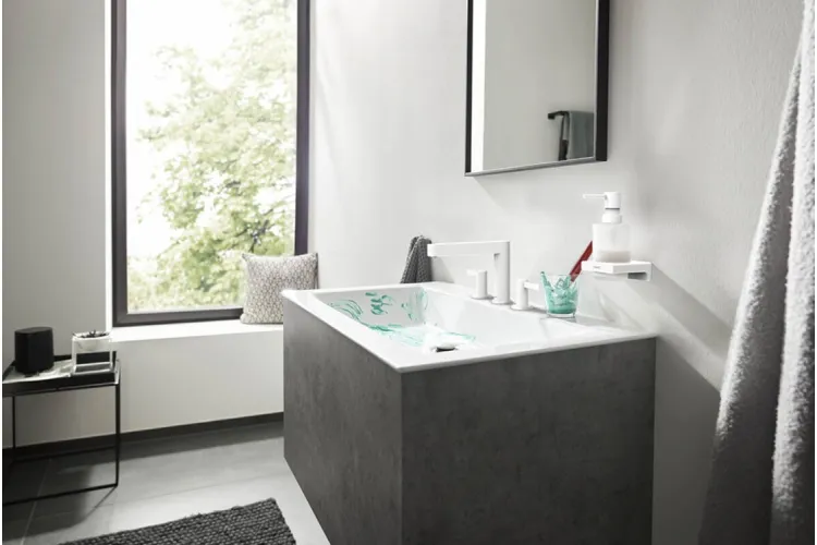 Змішувач Finoris 110 для умивальника на 3 отвори з донним клапаном push-open, Matt White (76033700) зображення 3