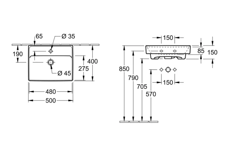 COLLARO Умивальник 500x400 мм з отвором та переливом White Alpin TitanCeram (43345001) image 7