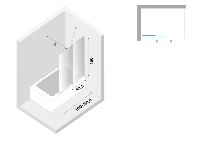 Шторка для ванни SMART BLACK 100x150 скло clear ACTIVE SHIELD 8mm image 3