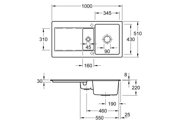 SILUET 60 R Кухонна мийка 100x51x22 см оборотна без отвору під змішувач (333701R1) White Alpine CeramicPlus зображення 2