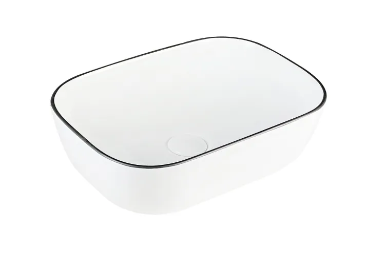 MENZA Умивальник накладний без отвору під змішувач 46x32x14, glossy white with black edge зображення 3