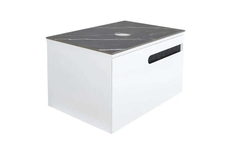 Тумба ОСТІН зі стільницею керамограніт Namibia Black 70 см (консольна) , білий мат, без умивалальника image 1